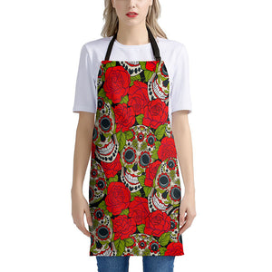 Rose Floral Sugar Skull Pattern Print Apron