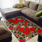 Rose Floral Sugar Skull Pattern Print Area Rug GearFrost