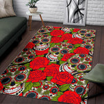 Rose Floral Sugar Skull Pattern Print Area Rug GearFrost