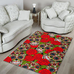 Rose Floral Sugar Skull Pattern Print Area Rug GearFrost