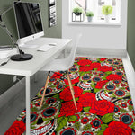 Rose Floral Sugar Skull Pattern Print Area Rug GearFrost