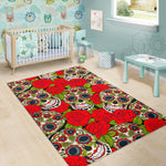 Rose Floral Sugar Skull Pattern Print Area Rug GearFrost
