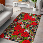 Rose Floral Sugar Skull Pattern Print Area Rug GearFrost