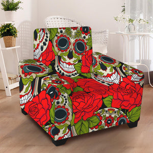 Rose Floral Sugar Skull Pattern Print Armchair Slipcover