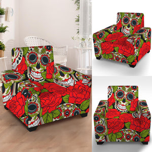 Rose Floral Sugar Skull Pattern Print Armchair Slipcover