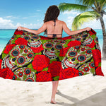 Rose Floral Sugar Skull Pattern Print Beach Sarong Wrap