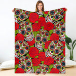 Rose Floral Sugar Skull Pattern Print Blanket