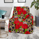 Rose Floral Sugar Skull Pattern Print Blanket