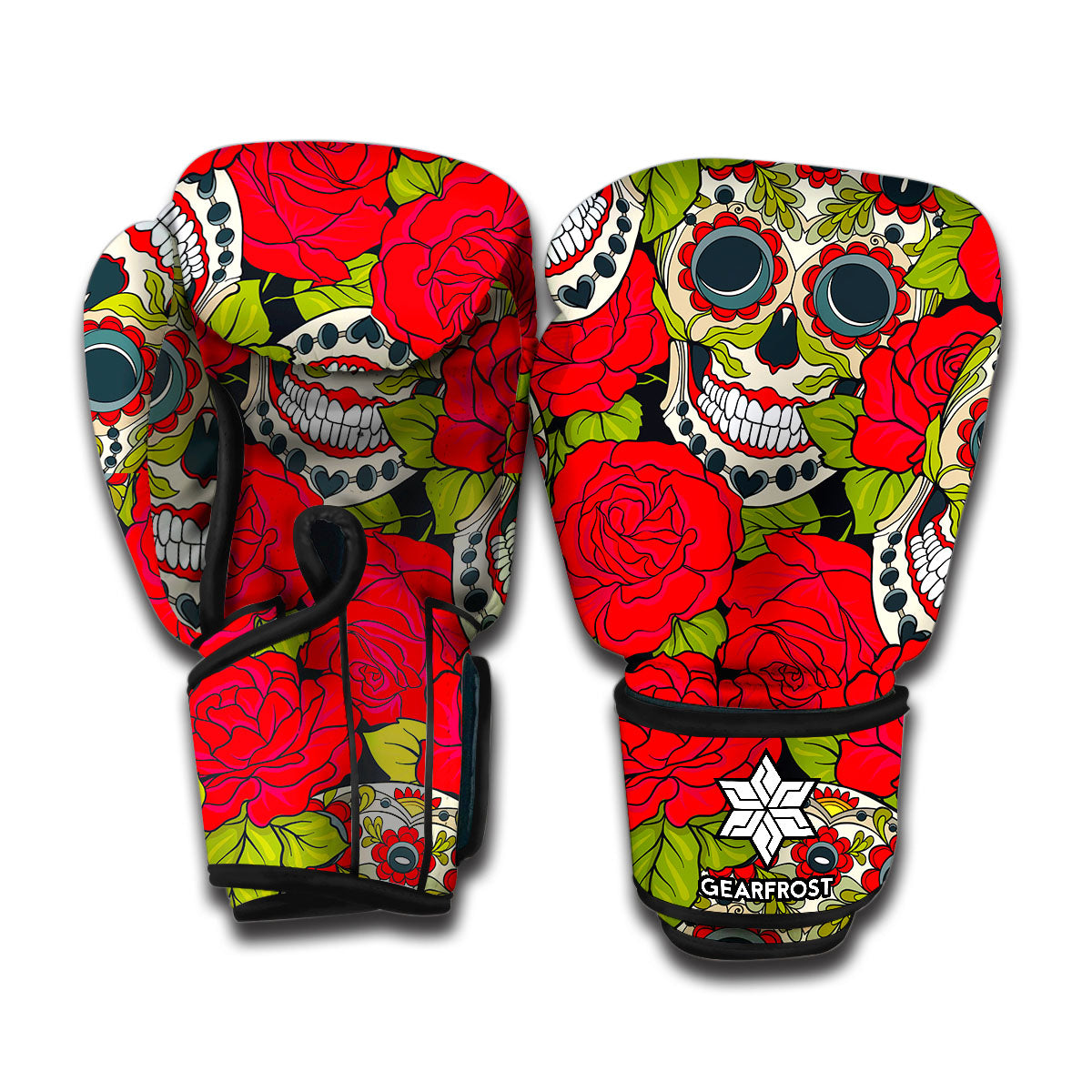 Rose Floral Sugar Skull Pattern Print Boxing Gloves