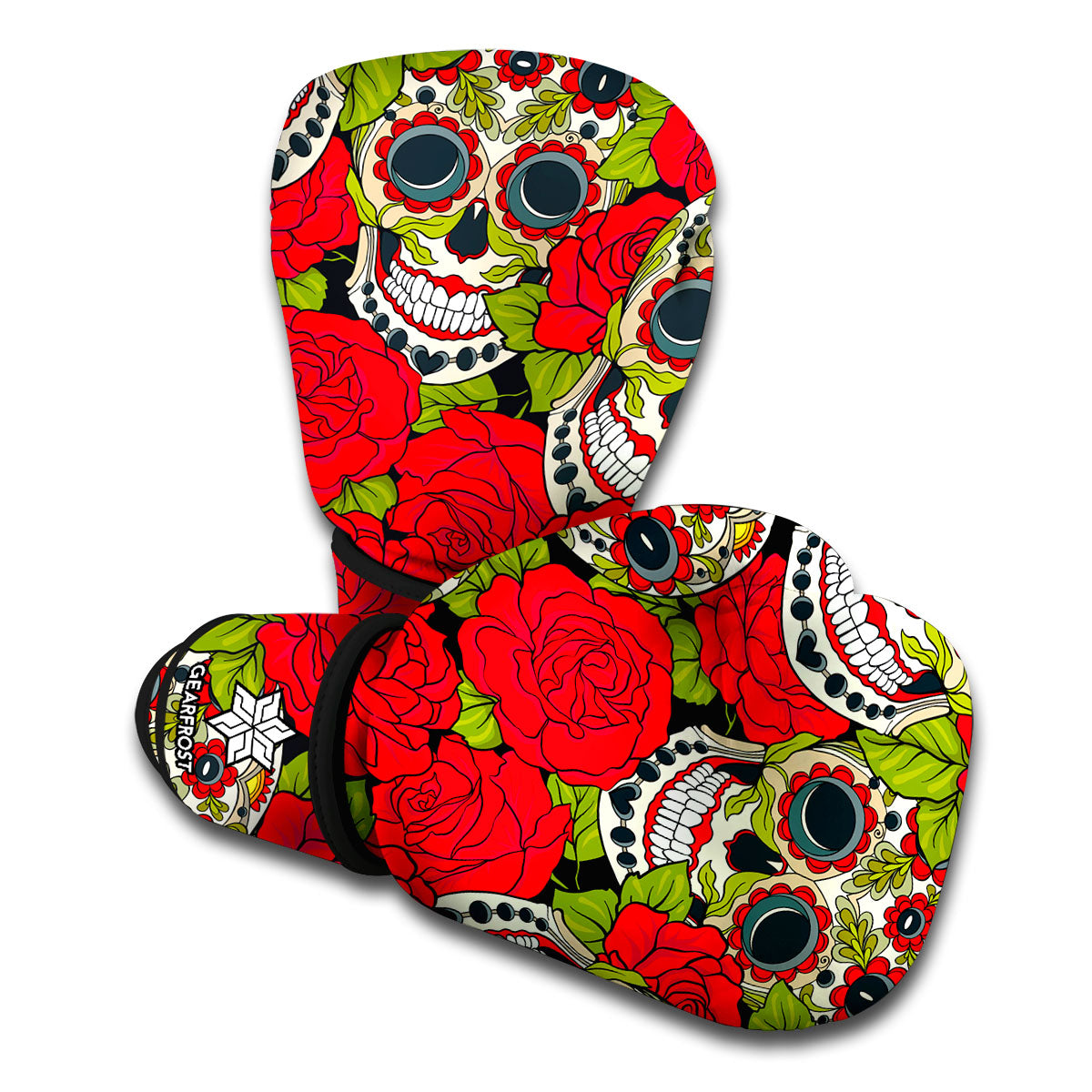 Rose Floral Sugar Skull Pattern Print Boxing Gloves