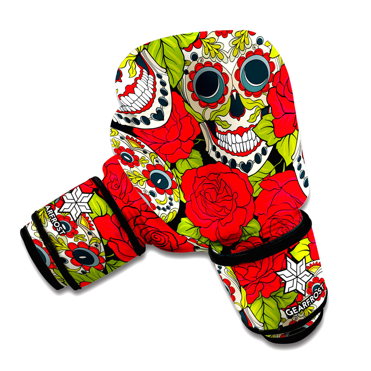 Rose Floral Sugar Skull Pattern Print Boxing Gloves