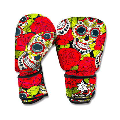 Rose Floral Sugar Skull Pattern Print Boxing Gloves