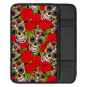 Rose Floral Sugar Skull Pattern Print Car Center Console Cover
