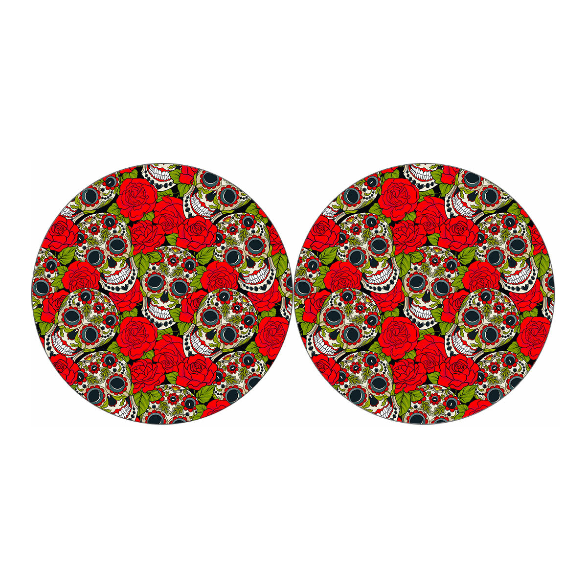 Rose Floral Sugar Skull Pattern Print Car Coasters