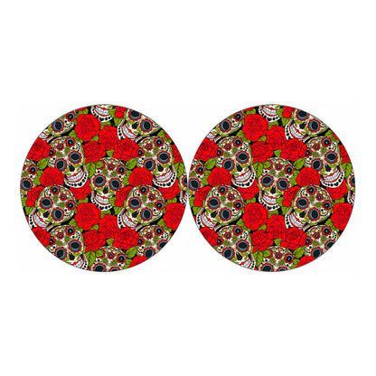 Rose Floral Sugar Skull Pattern Print Car Coasters