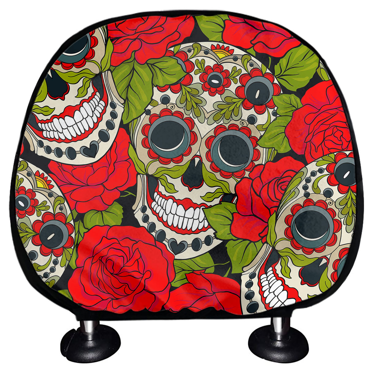 Rose Floral Sugar Skull Pattern Print Car Headrest Covers