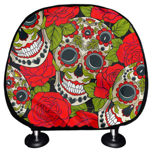 Rose Floral Sugar Skull Pattern Print Car Headrest Covers