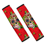 Rose Floral Sugar Skull Pattern Print Car Seat Belt Covers