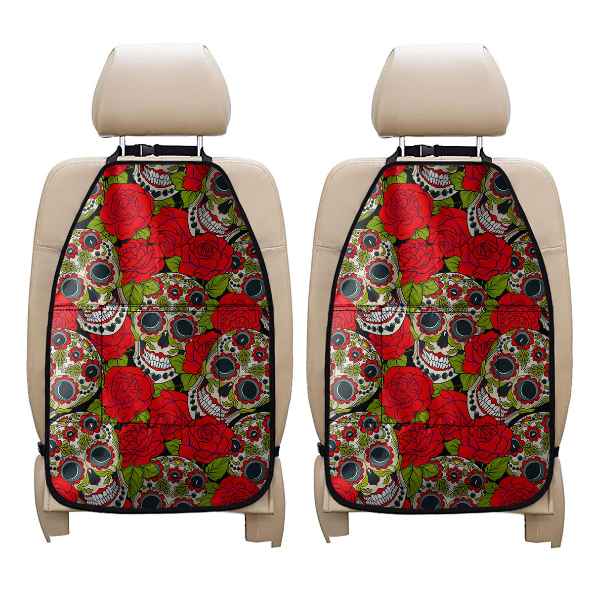 Rose Floral Sugar Skull Pattern Print Car Seat Organizers