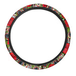 Rose Floral Sugar Skull Pattern Print Car Steering Wheel Cover