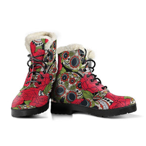Rose Floral Sugar Skull Pattern Print Comfy Boots GearFrost