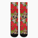 Rose Floral Sugar Skull Pattern Print Crew Socks