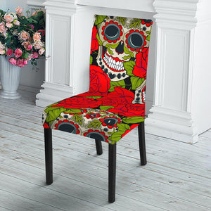 Rose Floral Sugar Skull Pattern Print Dining Chair Slipcover