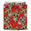 Rose Floral Sugar Skull Pattern Print Duvet Cover Bedding Set