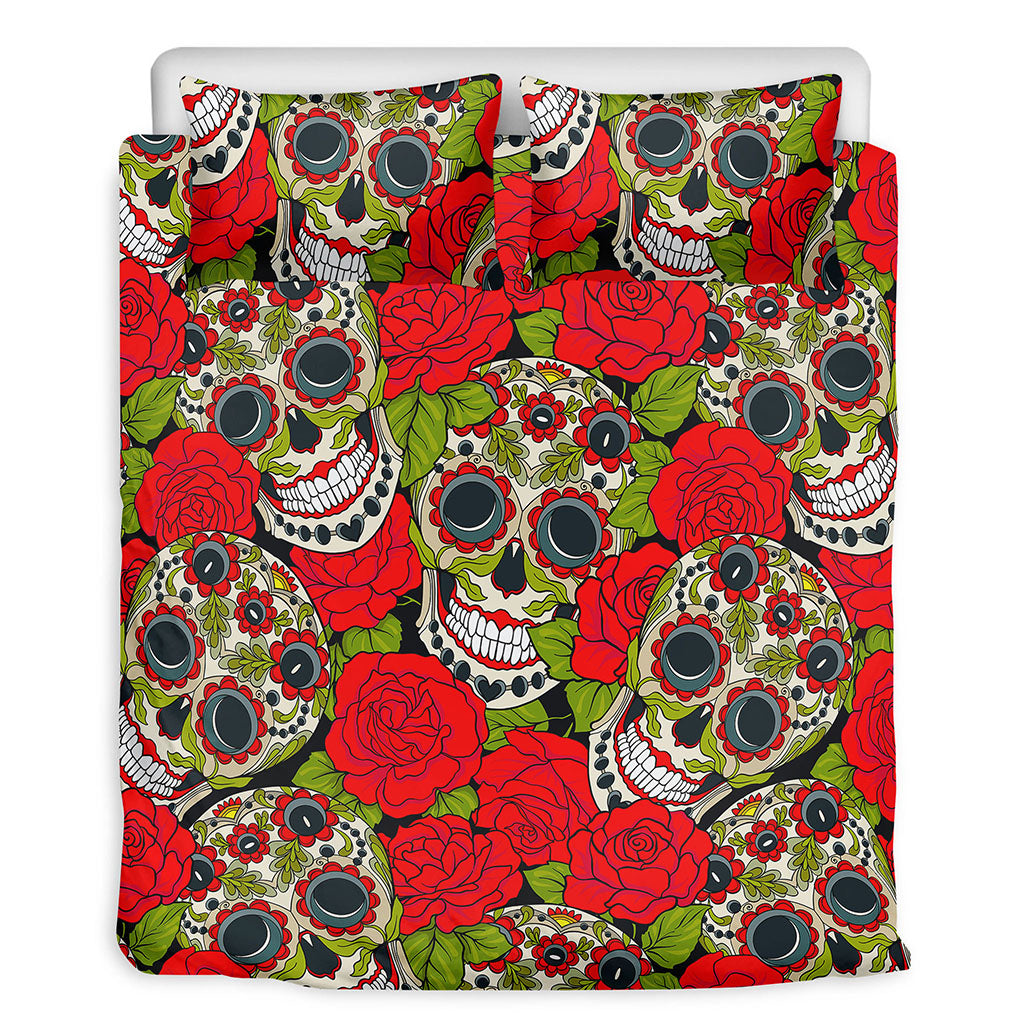 Rose Floral Sugar Skull Pattern Print Duvet Cover Bedding Set