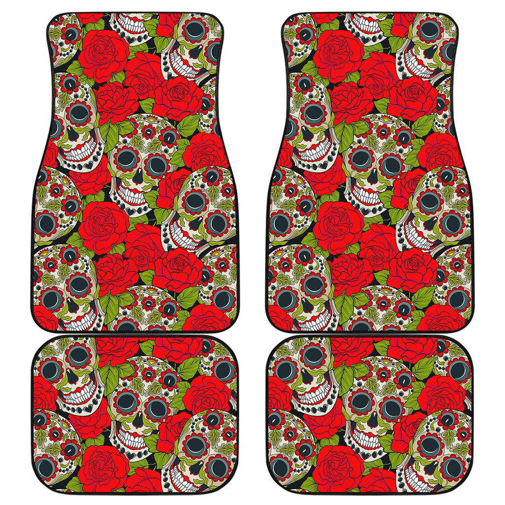 Rose Floral Sugar Skull Pattern Print Front and Back Car Floor Mats