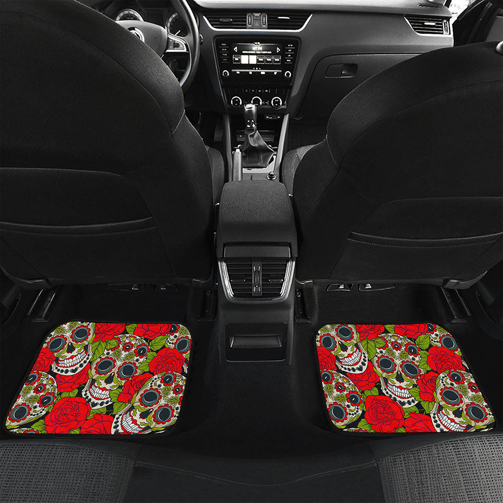Rose Floral Sugar Skull Pattern Print Front and Back Car Floor Mats