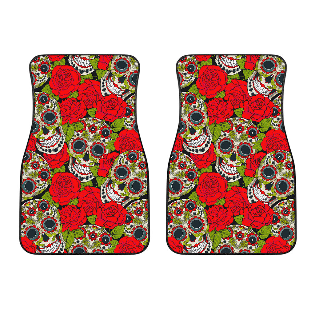 Rose Floral Sugar Skull Pattern Print Front Car Floor Mats