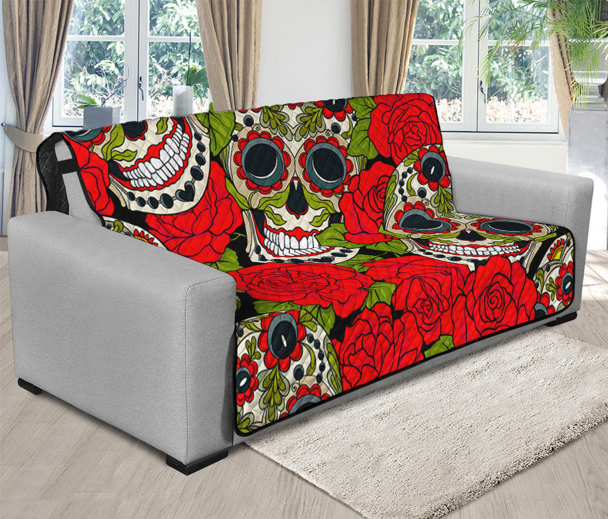 Rose Floral Sugar Skull Pattern Print Futon Protector