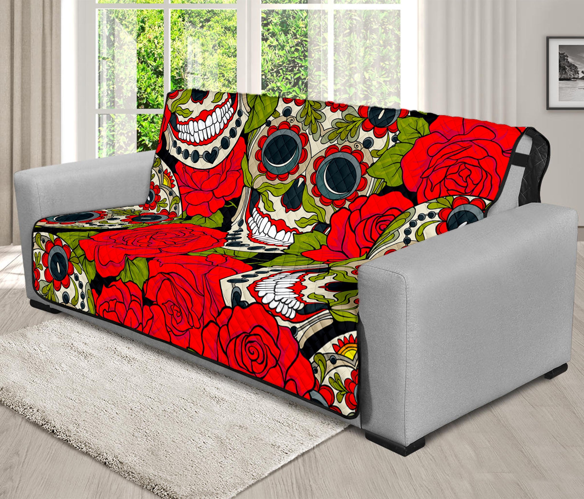 Rose Floral Sugar Skull Pattern Print Futon Protector