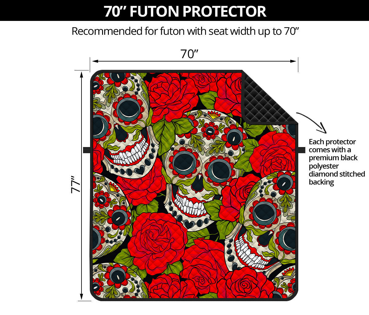 Rose Floral Sugar Skull Pattern Print Futon Protector