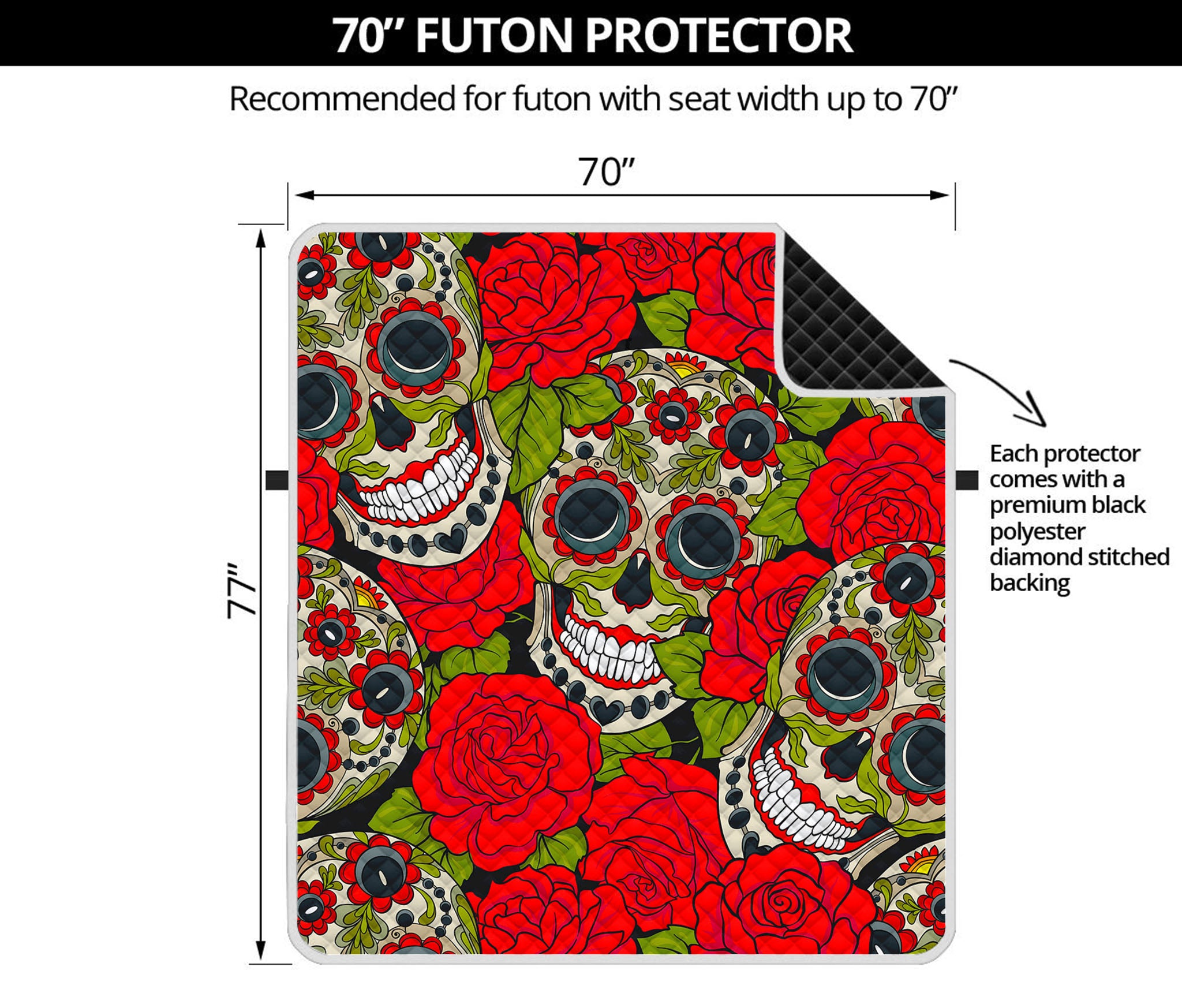 Rose Floral Sugar Skull Pattern Print Futon Protector