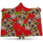 Rose Floral Sugar Skull Pattern Print Hooded Blanket