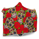 Rose Floral Sugar Skull Pattern Print Hooded Blanket
