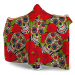 Rose Floral Sugar Skull Pattern Print Hooded Blanket