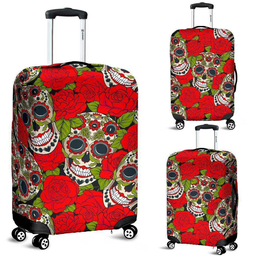 Rose Floral Sugar Skull Pattern Print Luggage Cover GearFrost