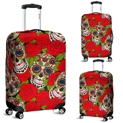 Rose Floral Sugar Skull Pattern Print Luggage Cover GearFrost