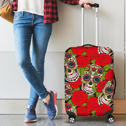 Rose Floral Sugar Skull Pattern Print Luggage Cover GearFrost