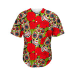 Rose Floral Sugar Skull Pattern Print Men's Baseball Jersey