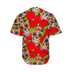 Rose Floral Sugar Skull Pattern Print Men's Baseball Jersey