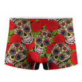 Rose Floral Sugar Skull Pattern Print Men's Boxer Briefs