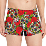 Rose Floral Sugar Skull Pattern Print Men's Boxer Briefs