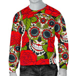 Rose Floral Sugar Skull Pattern Print Men's Crewneck Sweatshirt GearFrost