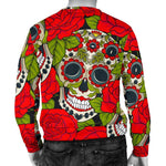 Rose Floral Sugar Skull Pattern Print Men's Crewneck Sweatshirt GearFrost