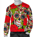 Rose Floral Sugar Skull Pattern Print Men's Crewneck Sweatshirt GearFrost