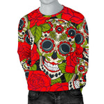 Rose Floral Sugar Skull Pattern Print Men's Crewneck Sweatshirt GearFrost